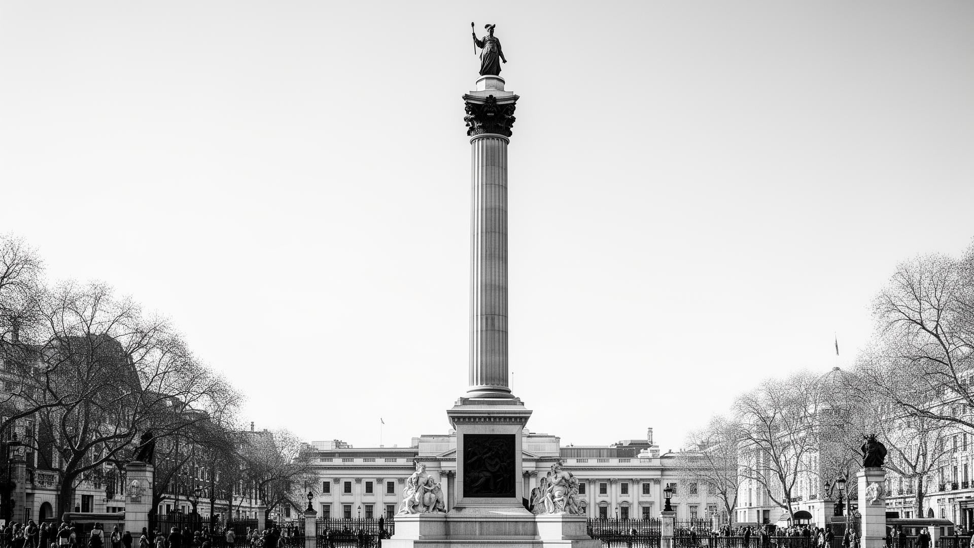 Nelson's Column standing tall in Trafalgar Square, London