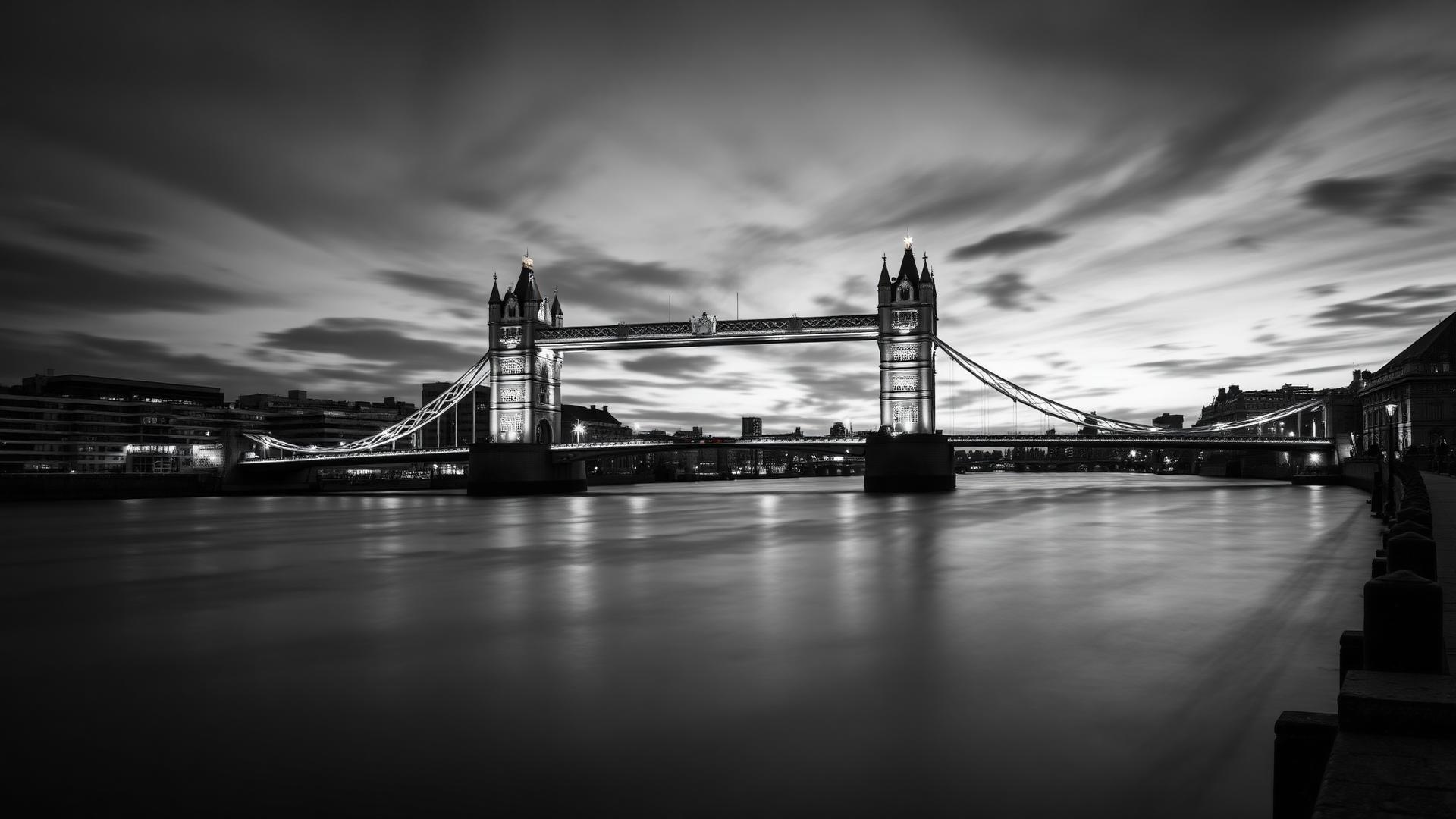Tower Bridge and the Thames at dusk